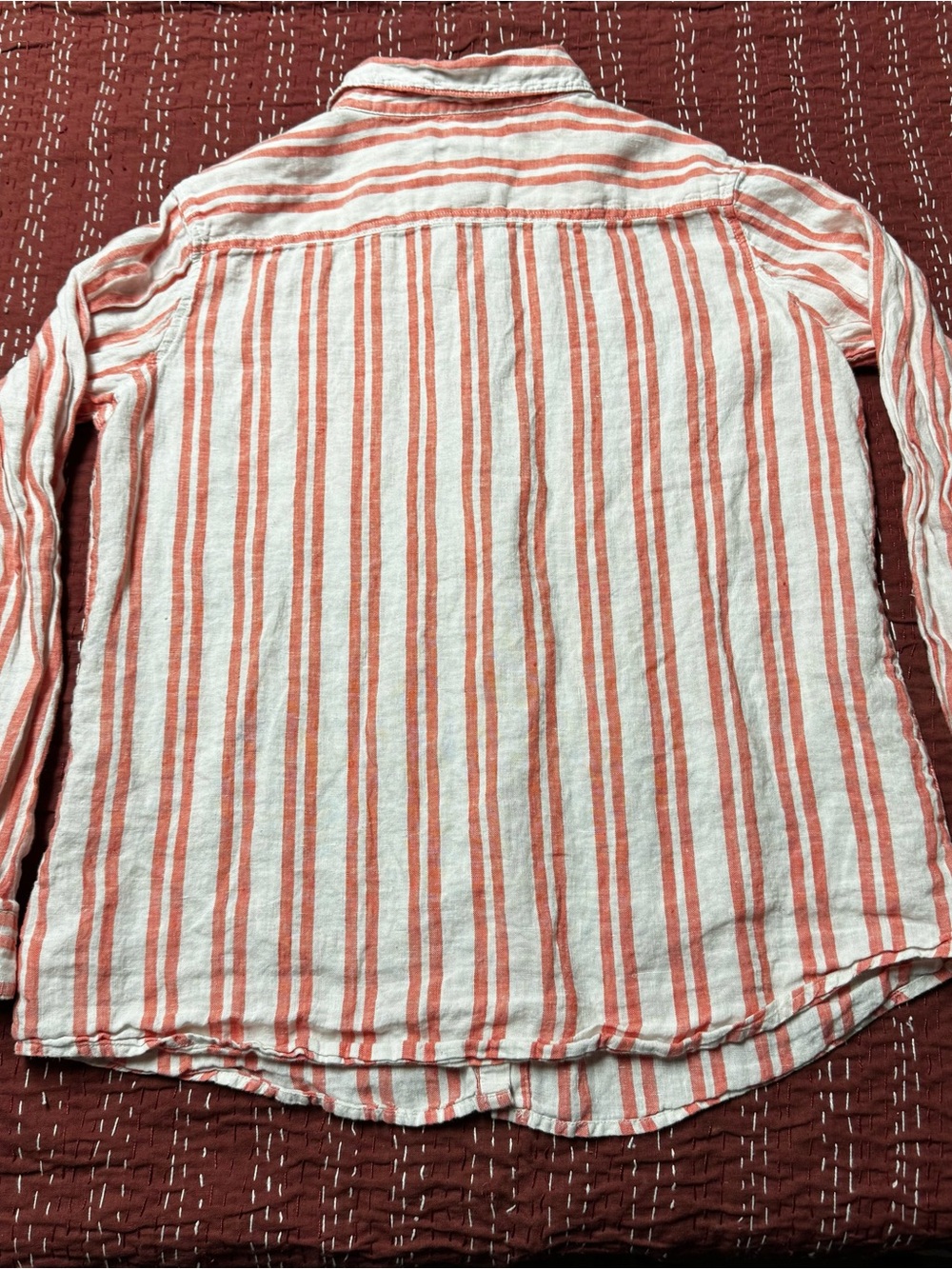 Jones & Co Casual Red-Striped Linen Button-Down Shirt - Picture 3 of 4
